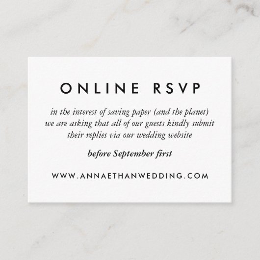 RSVP-Karte für einfache Schwarz-Weiß-Hochzeiten Begleitkarte (Vorderseite)