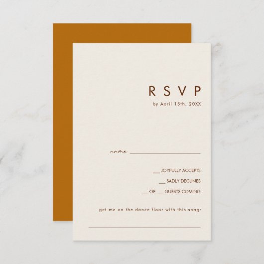 RSVP-Karte für einfache Wüstenburnt Orange Song-An RSVP Karte (Vorne/Hinten)