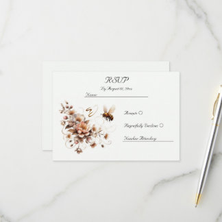RSVP-Karte für elegante Bienen- und Blumenhochzeit RSVP Karte