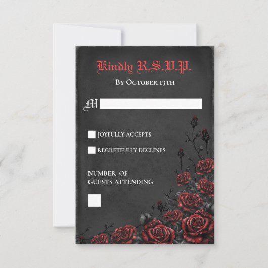 RSVP-Karte für elegante gotische Rose Rot und Schw RSVP Karte (Vorderseite)