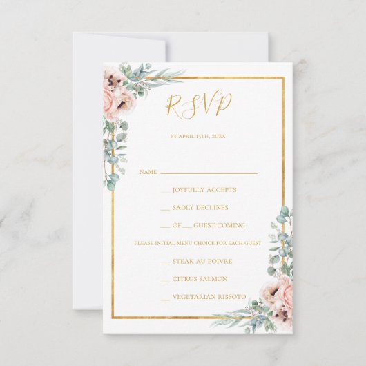 RSVP-Karte für elegantes blütenfarbenes Pastelmenü RSVP Karte (Vorderseite)