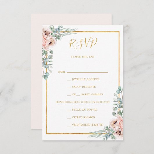 RSVP-Karte für elegantes blütenfarbenes Pastelmenü RSVP Karte (Vorne/Hinten)