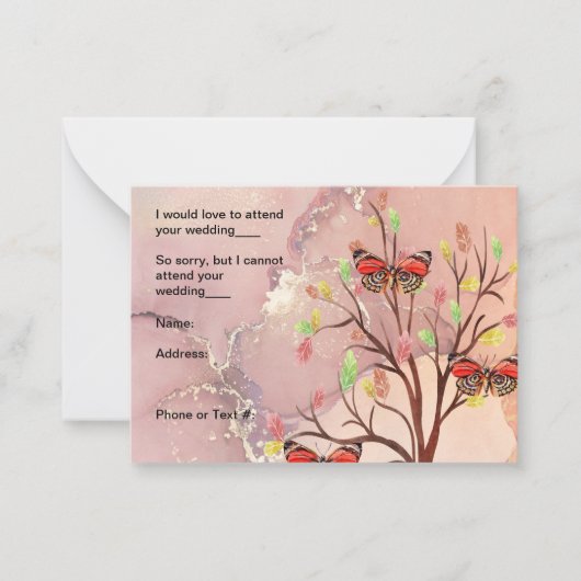 RSVP-Karte für Fallbaum- und Schmetterlingsdesign Mitteilungskarte (Vorderseite)