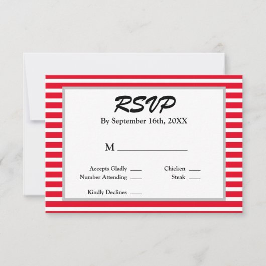 RSVP-Karte für Gerahmte Hochzeiten, rot/weiß Strei RSVP Karte (Vorderseite)
