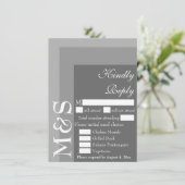 RSVP-Karte für graue, moderne Chic-Script-Hochzeit Dankeskarte (Stehend Vorderseite)