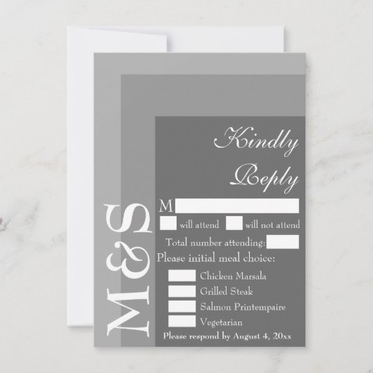 RSVP-Karte für graue, moderne Chic-Script-Hochzeit Dankeskarte (Vorderseite)