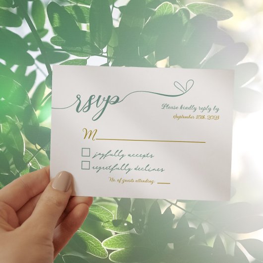 RSVP-Karte für Grünpflanzen und Gold-Hochzeiten RSVP Karte