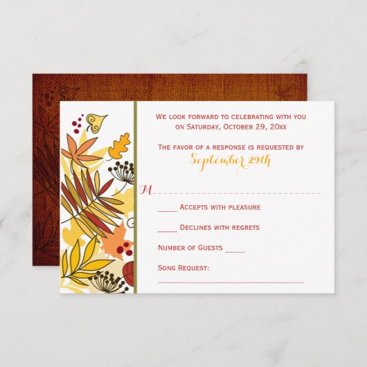 RSVP-Karte für Herbsthochzeiten | Blätter, Saatgut RSVP Karte (Vorne/Hinten)