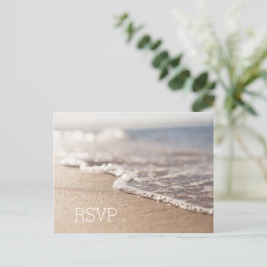 RSVP-Karte für Hochzeiten am Strand Einladungspostkarte (Stehend Vorderseite)