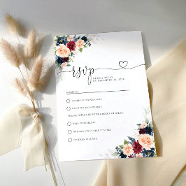 RSVP-Karte für Hochzeiten in Burgund und Navy RSVP Karte