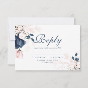 RSVP-Karte für Hochzeiten in Navy Blue und Blush P RSVP Karte