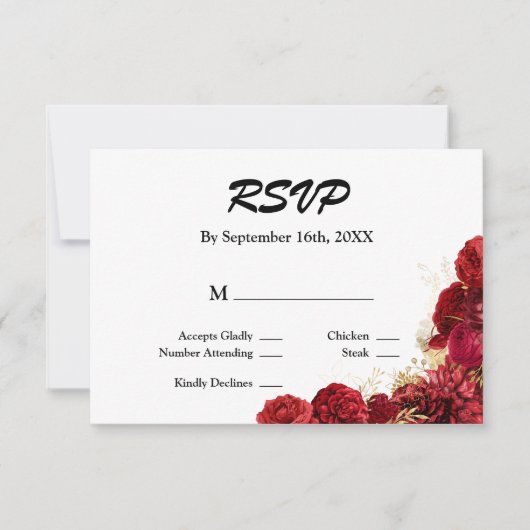 RSVP-Karte für Hochzeiten in Rot und Gold RSVP Karte (Vorderseite)