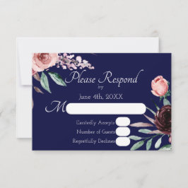 RSVP-Karte für Hochzeiten von Navy Blue und Burgun RSVP Karte