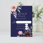 RSVP-Karte für Hochzeiten von Navy Blue und Burgun RSVP Karte (Stehend Vorderseite)