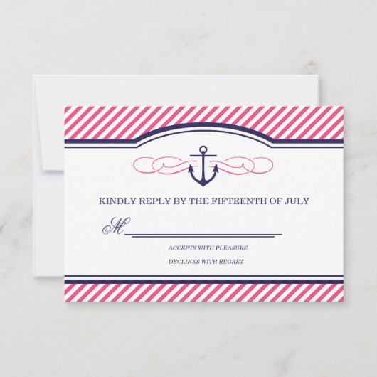 RSVP-Karte für Hochzeiten von Navy und Pink RSVP Karte (Vorderseite)