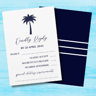 RSVP-Karte für Hochzeiten von Navy White Palm Tree RSVP Karte