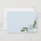 RSVP-Karte für Hochzeitsreisen mit blauer Blütenge RSVP Karte (Rückseite)