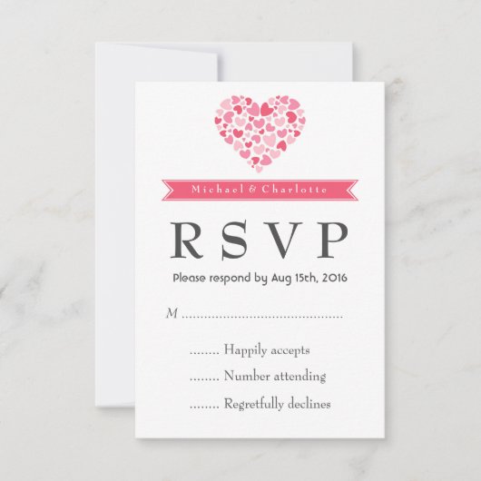 RSVP-Karte für kleine Herzen Rosa und Weiße Hochze RSVP Karte (Vorderseite)