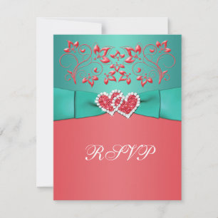 RSVP-Karte für Korallen, Aquamarine, blumengezogen RSVP Karte
