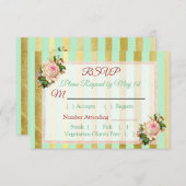 RSVP-Karte für Korallen-Rose, grün gestreift RSVP Karte (Vorne/Hinten)