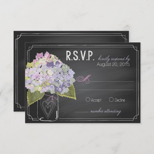 RSVP-Karte für Lavender Hydrangeas-Chalkboard RSVP Karte (Vorne/Hinten)