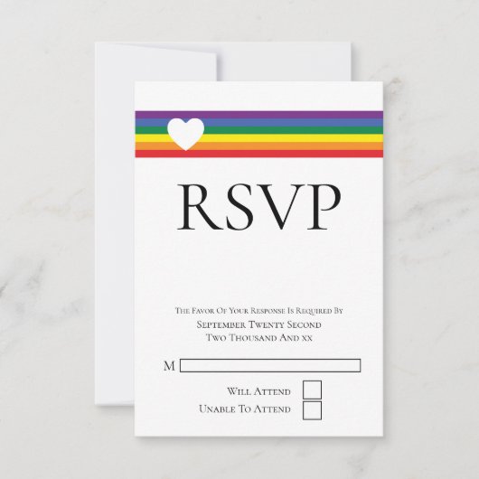 RSVP-Karte für Liebe Heart and Rainbow Gay Wedding RSVP Karte (Vorderseite)