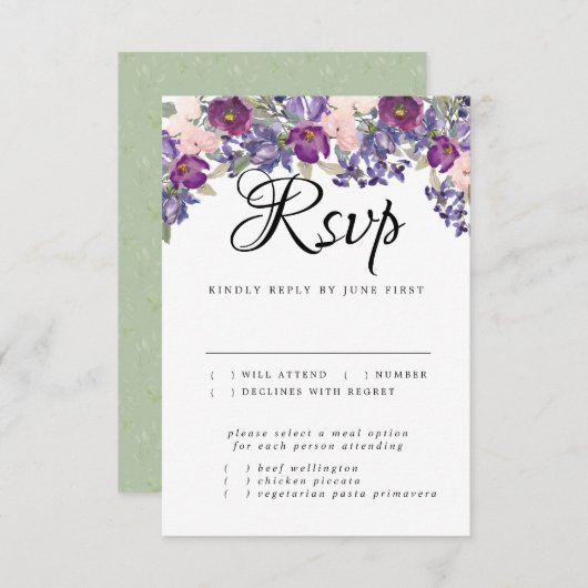 RSVP-Karte für lila Blumenehen mit Wahlmöglichkeit RSVP Karte (Vorne/Hinten)