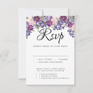 RSVP-Karte für lila Blumenehen mit Wahlmöglichkeit RSVP Karte