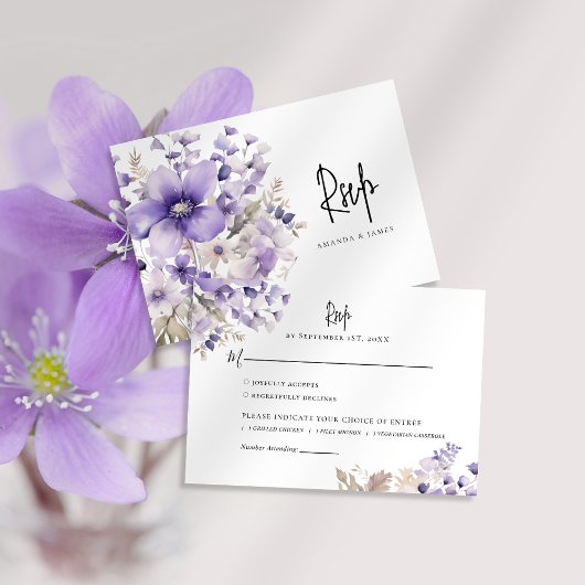 RSVP-Karte für lila Blumengewässer RSVP Karte
