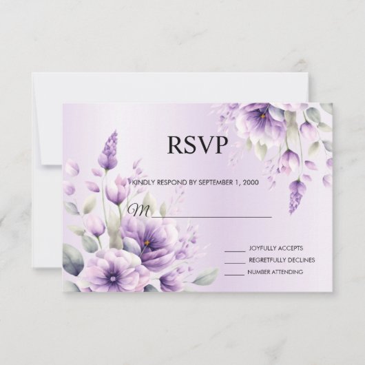 RSVP-Karte für Lila Blütenfarbe RSVP Karte (Vorderseite)