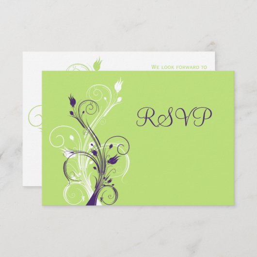 RSVP-Karte für lila-grüne Weiße Blüte RSVP Karte (Vorne/Hinten)