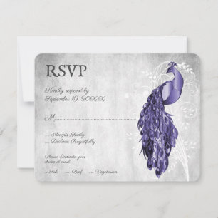 RSVP-Karte für lila Pfauenhochzeit RSVP Karte