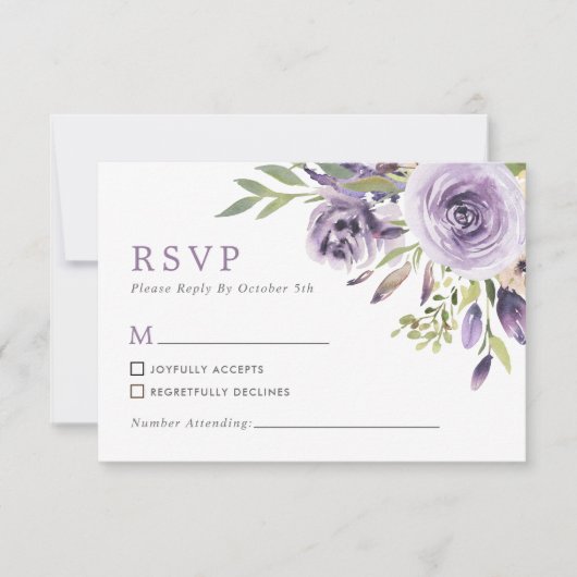 RSVP-Karte für lila Rose RSVP Karte (Vorderseite)