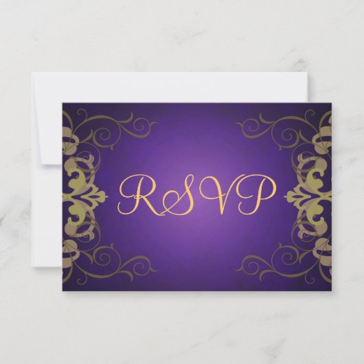 RSVP-Karte für Lila und goldene Scroll-Rollen RSVP Karte (Vorderseite)