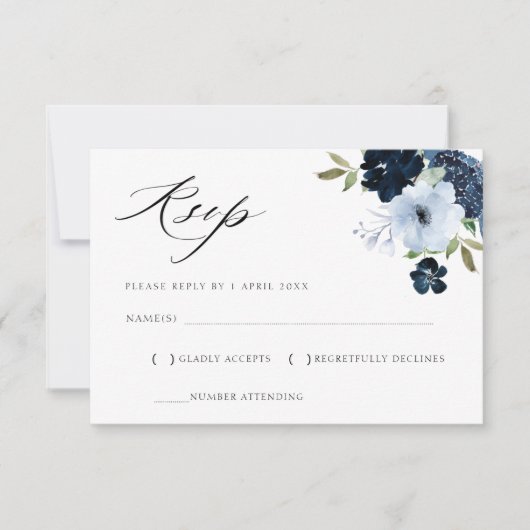 RSVP-Karte für Marine und hellblau RSVP Karte (Vorderseite)