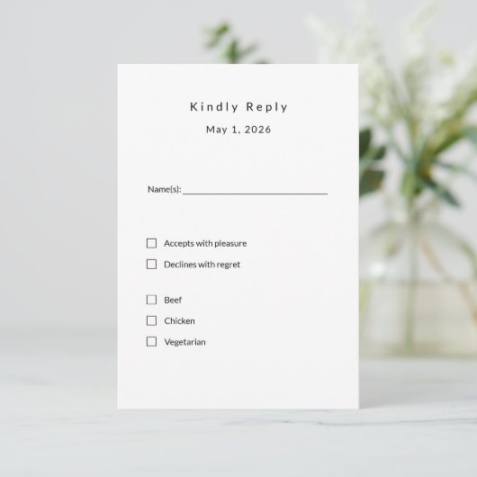 RSVP-Karte für Minimalistische Hochzeiten - Elegan RSVP Karte (Stehend Vorderseite)