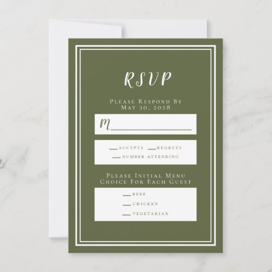 RSVP-Karte für Minimalistische Olive Green Wedding (Vorderseite)