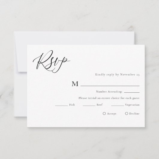 RSVP-Karte für Minimalistische Schwarz-Weiß-Hochze RSVP Karte (Vorderseite)