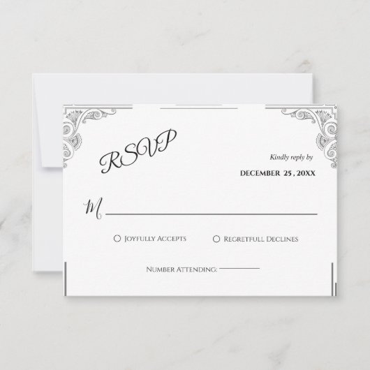 RSVP-Karte für Minimalistische Schwarz-Weiß-Hochze RSVP Karte (Vorderseite)