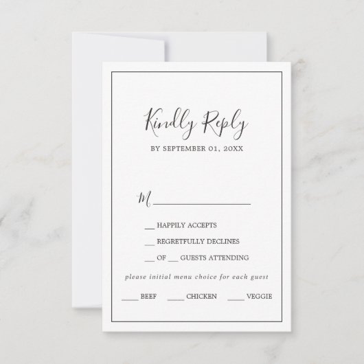 RSVP-Karte für Minimalistisches Menü RSVP Karte (Vorderseite)