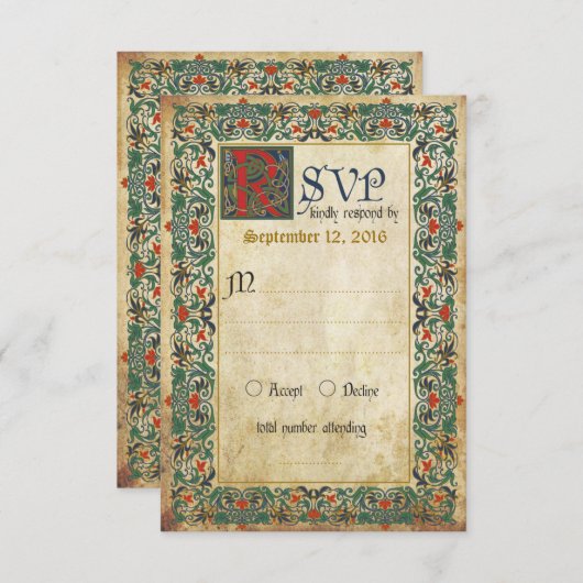 RSVP-Karte für mittelalterliches Manuskript RSVP Karte (Vorne/Hinten)