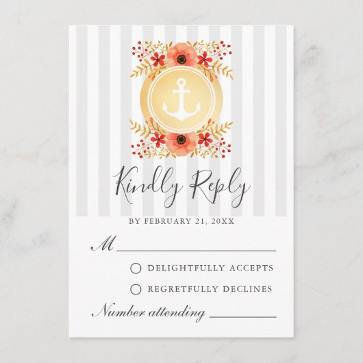 RSVP-Karte für nautische Aquarellgoldfarben Hinweiskarte (Vorderseite)