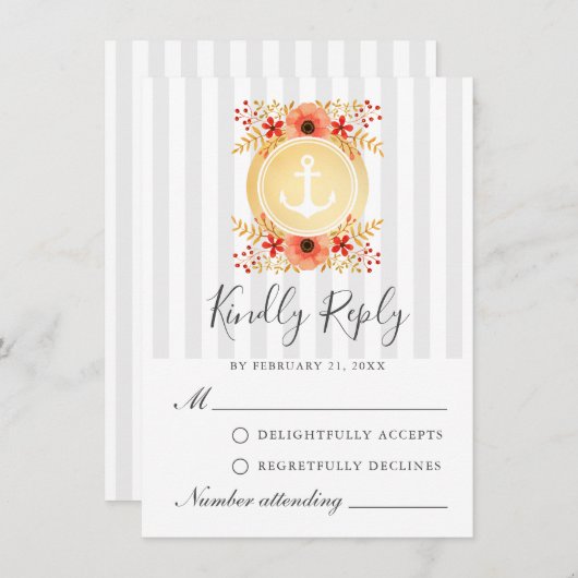 RSVP-Karte für nautische Aquarellgoldfarben Hinweiskarte (Vorne/Hinten)