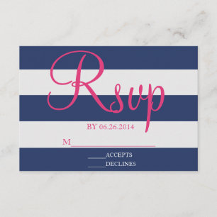 RSVP-Karte für Navy Blue und Pink Strip RSVP Karte