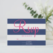 RSVP-Karte für Navy Blue und Pink Strip RSVP Karte (Stehend Vorderseite)