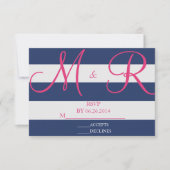 RSVP-Karte für Navy Blue und Pink Strip RSVP Karte (Vorderseite)