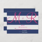RSVP-Karte für Navy Blue und Pink Strip RSVP Karte (Vorne/Hinten)