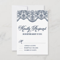 RSVP-Karte für Navy Brocade Lace Wedding