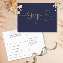 RSVP-Karte für Navy- und Gold Heft Script-Song-Anf