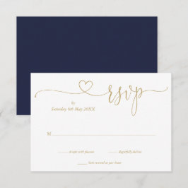 RSVP-Karte für Navy- und Gold-Script-Herz RSVP Karte